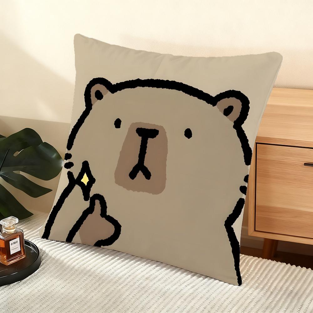 Cushion Cover Silky Short Plush Home Sofa Cushion Cover - Invisible Zipper Home Decoration Cute Animal Cartoon Companion Capybar