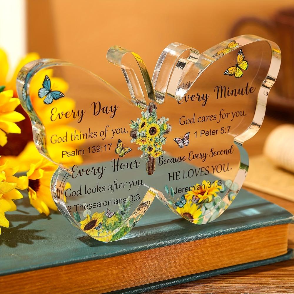 Bible Verse Religious Gift, Inspirational Scripture Gift Butterfly Acrylic Decoration, Nurseries, Home Desk Living Room Acrylic Decor
