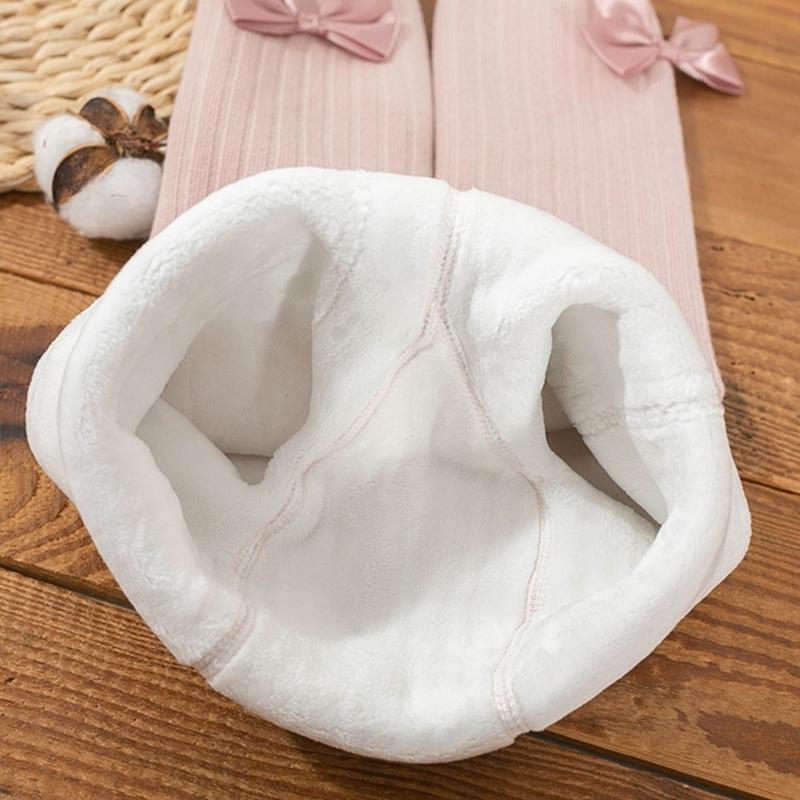 Baby Mädchen Strumpfhose Warm und Weich Kinder Thermo Leggings Einfarbig Schleifchen Dekor Strumpfhose für Kalte Jahreszeiten