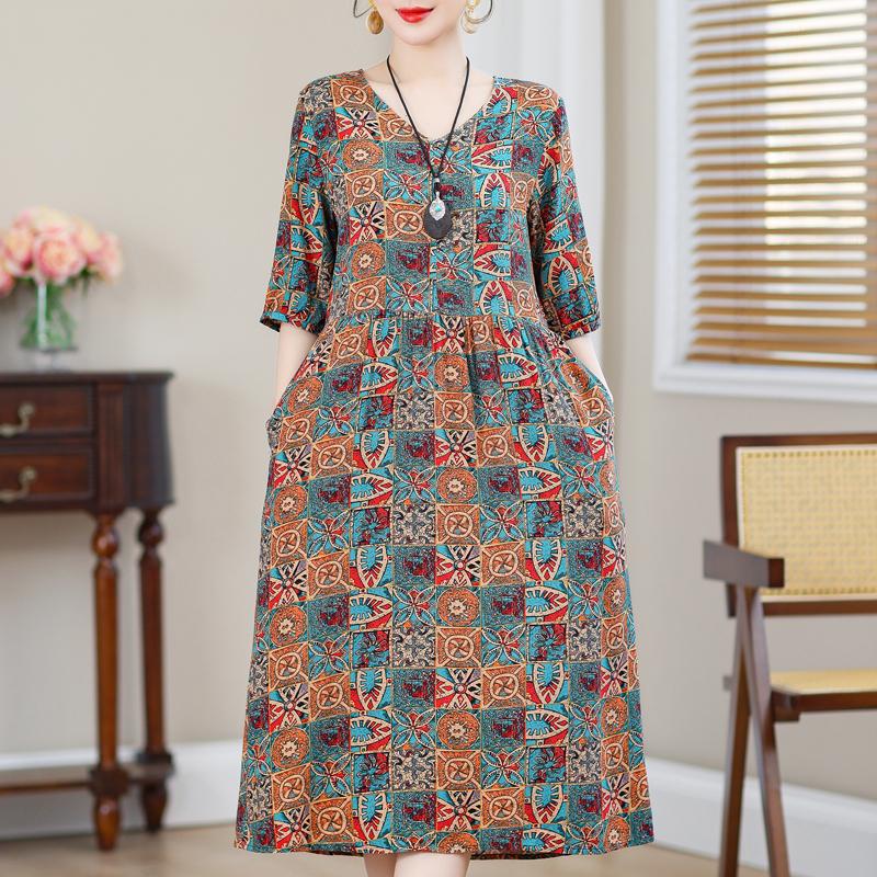 Summer Plus Size Elegant Dresses for Women  Casual Half Sleeve Long Dress