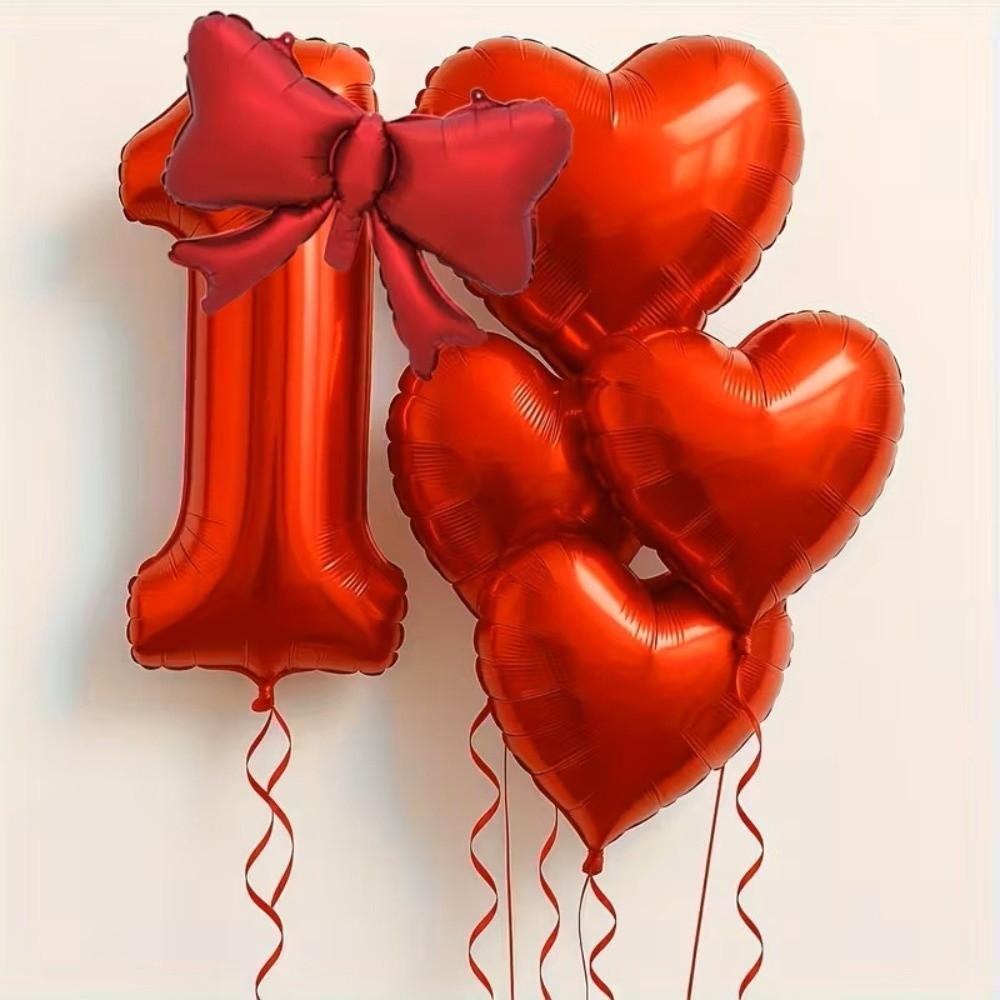 6pcs with Bowknot Number Foil Balloon Romantic Birthday Party Balloons  For Engagements Wedding
