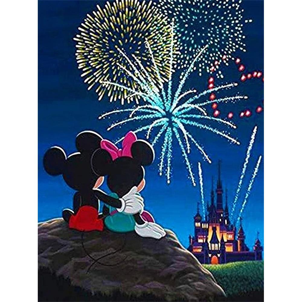 

Disney Diamond Painting Mickey and Minnie Castle Fireworks Illustration 5D DIY Rhinestone Diamond Embroidery Cross stitch Home and Wedding Decorations Round 20x30cm