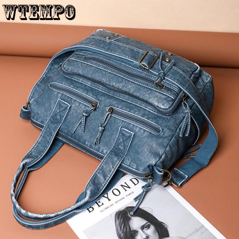 WTEMPO Retro sepraná kožená kabelka Módní Velkokapacitní vícekapsová Tote Bag Women