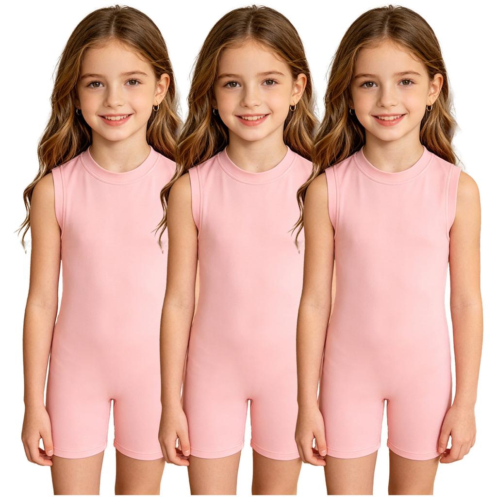 3Pcs Kids Special Needs Adaptive Jumpsuit Round Neck Sleeveless Back Invisible Zipper Solid Color for Easy Dressing Daily Care