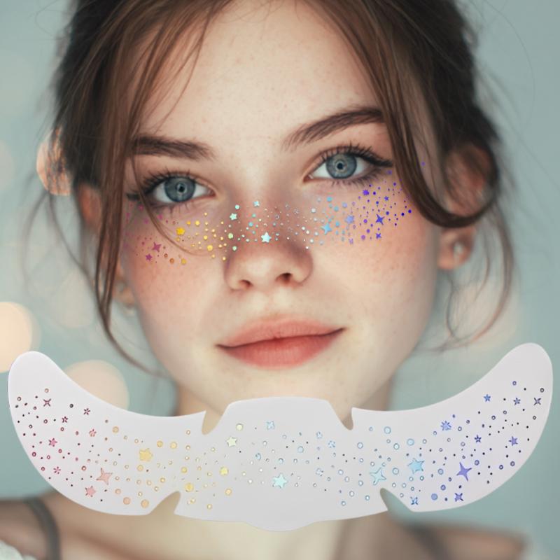 1 Sheet Glitter Freckles Holographic Stickers Waterproof Heart Freckle Temporary Tattoo Stickers Face Makeup