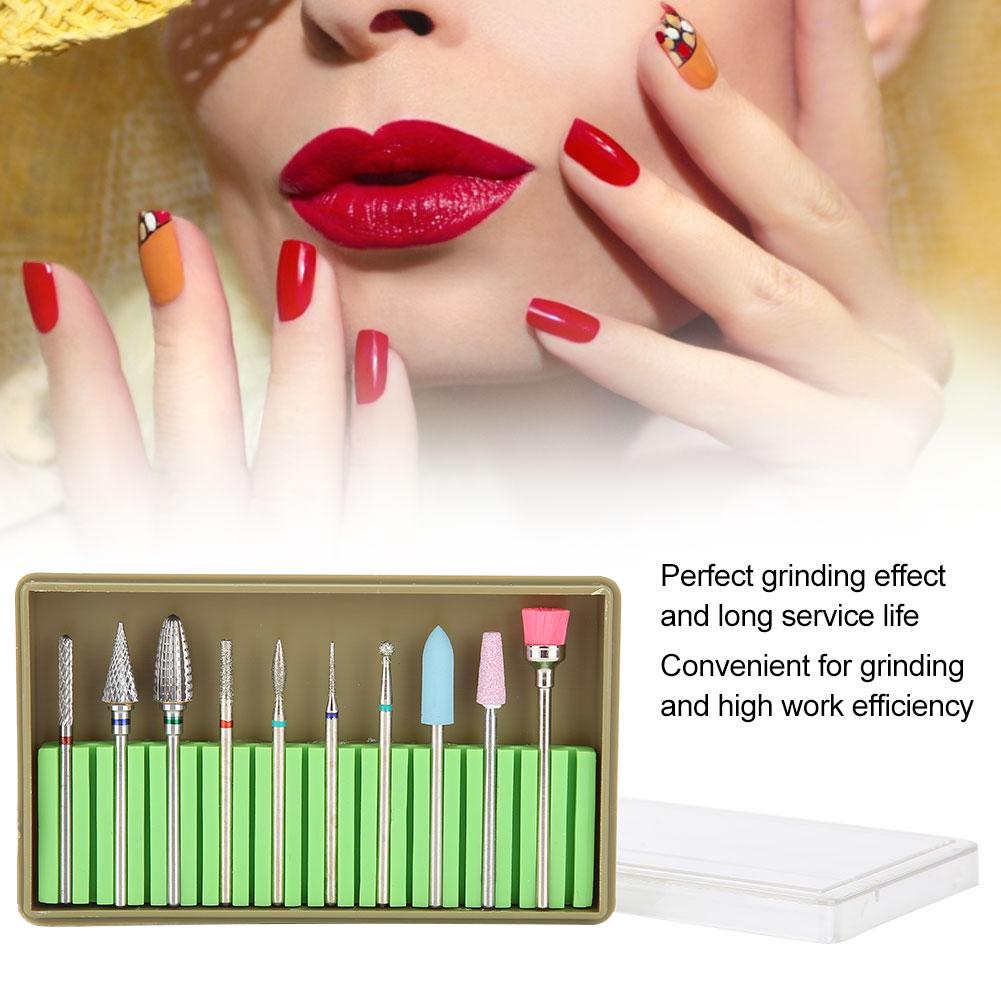 10pcs Electric Nail Drill Bits Kit Manicure Pedicure Nail Polishing Machine Spare Parts Accessory