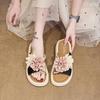 Fashion Flower Female Shoes Womens Slippers Outdoor Slides String Bead Fashion 2025 Flat Summer Luxury Floral Shoes Woman 2025 Flower Fe