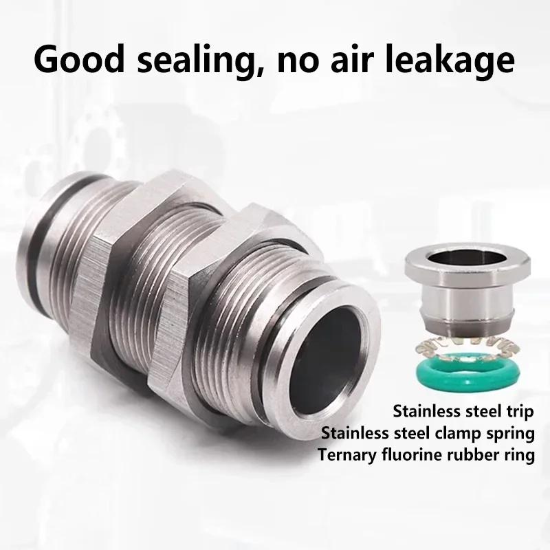 304 Stainless Steel Connectors Fittings PM Air Tube 6mm8mm10mm Push in Hose Connector Quick Release Pneumatic Partition Fitting