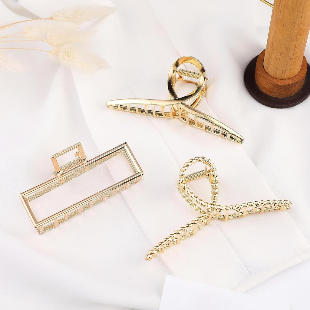 3pcs Elegant Metal Big Claw Clip for Heavy Hair, Strong Hold Big Non Slip Hair Clip for Long Hair, Fashion Styling Accessory, Fo
