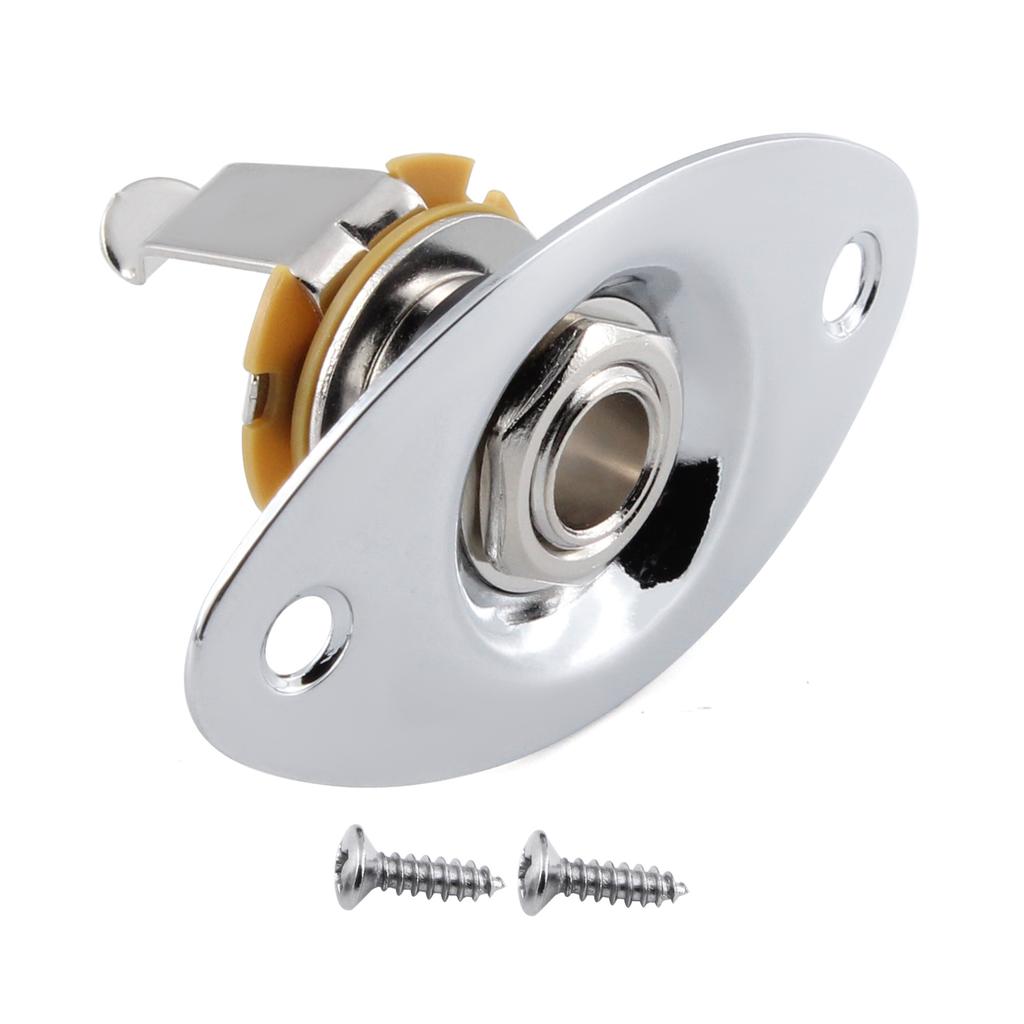 FLEOR 1/4'' 6.35mm Guitar Jack Output Jack Socket for Electric Guitar Parts, Black / Chrome