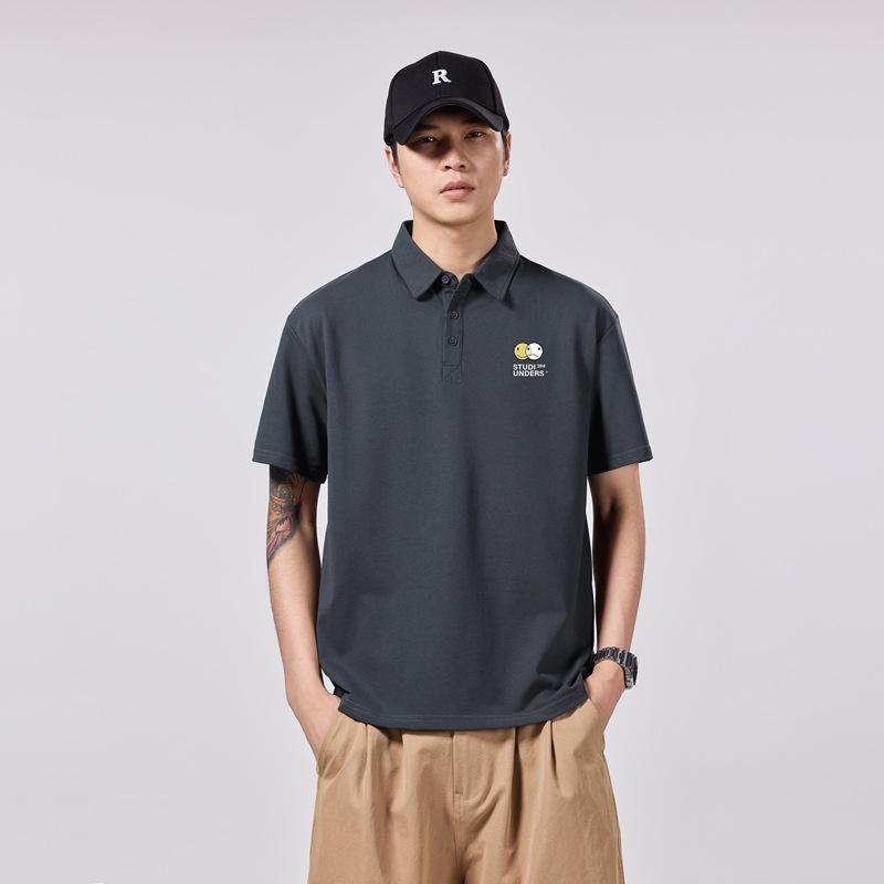 

Мужская футболка-поло с коротким рукавом и надписями, мужская футболка с коротким рукавом, свободная, с лацканом, летняя, нового стиля 3XL серый