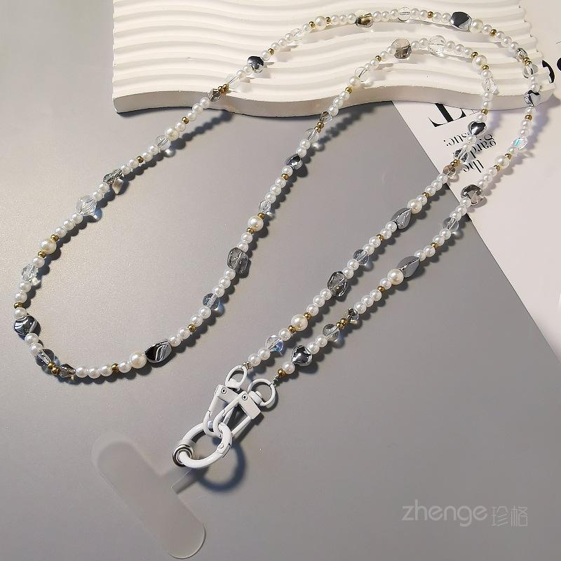 

Crystal pearl messenger mobile phone lanyard women s ins fashion small fragrant style back chain long lanyard mobile phone case lanyard crossbody [type c]