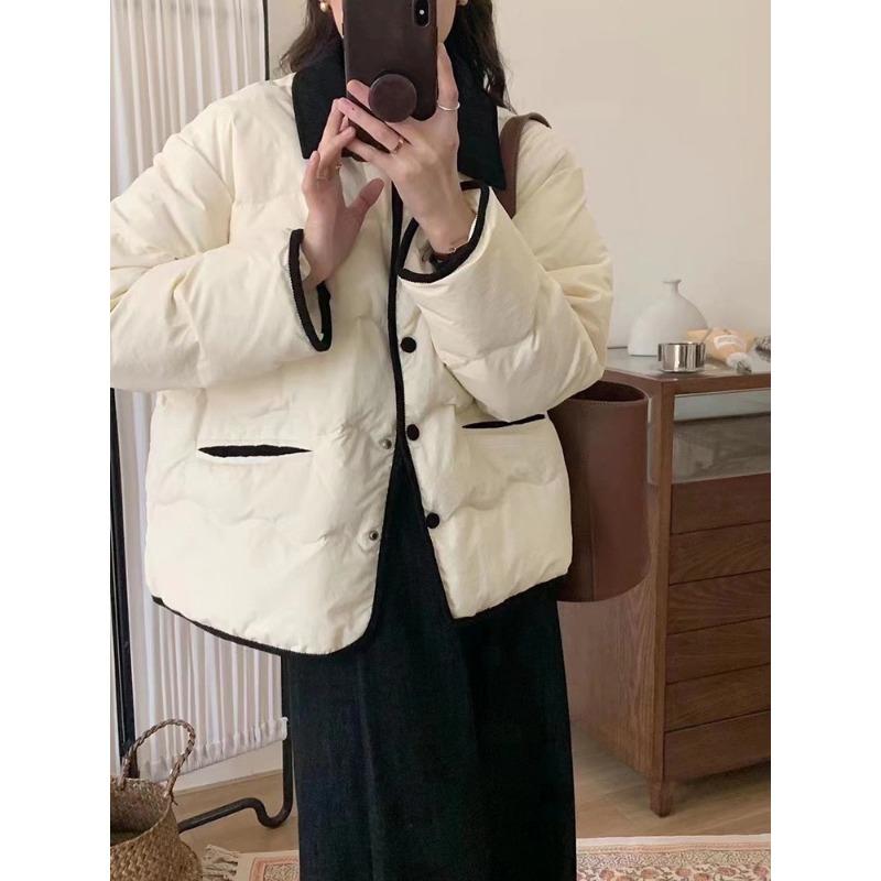 

White duck down jacket women s autumn and winter small stand-up collar short light and versatile bread jacket padded jacket tide M
