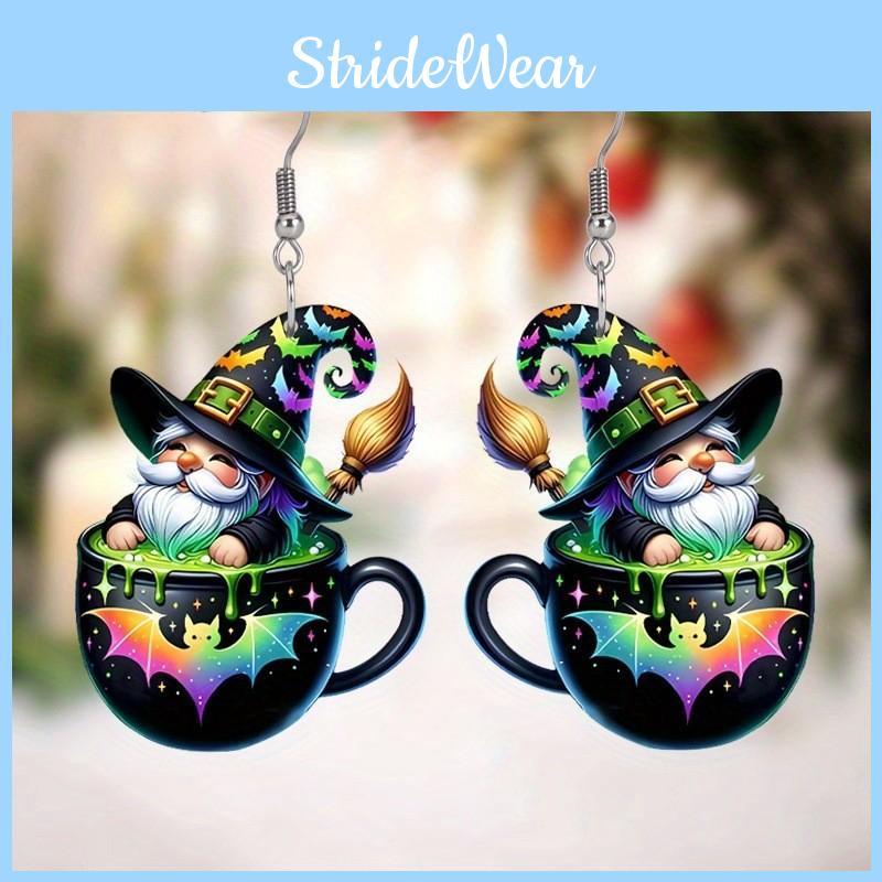 Tea Halloween Themed Cup Wizard Pattern Women Acrylic Earrings For Festival