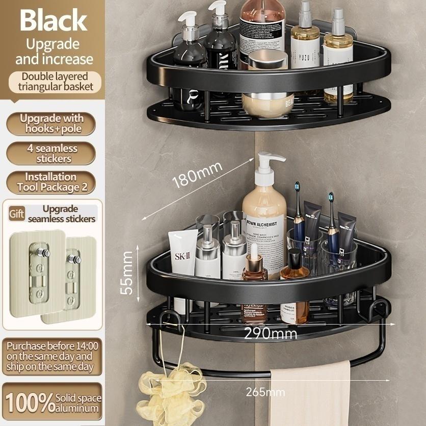 No Drill Bathroom Hardware Towel Rack Black 50CM-60CM Folding Aluminum Towel Rack Holder With Hook Towel Holder Tissue Holder