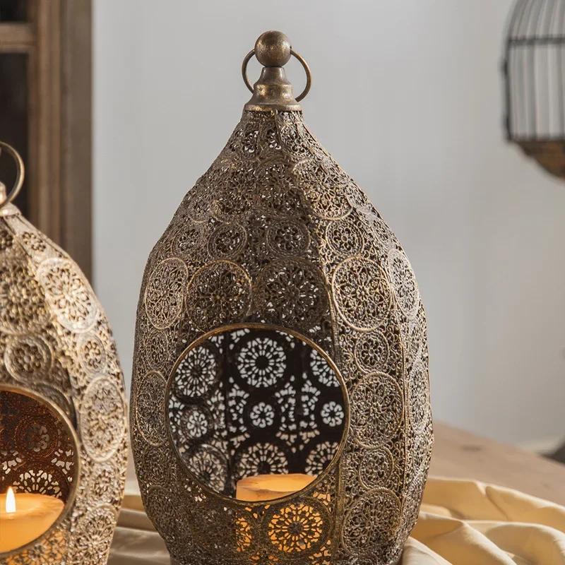 American hollow carved candlestick, retro iron decoration, homestay living room, foyer, romantic atmosphere, bar decoration