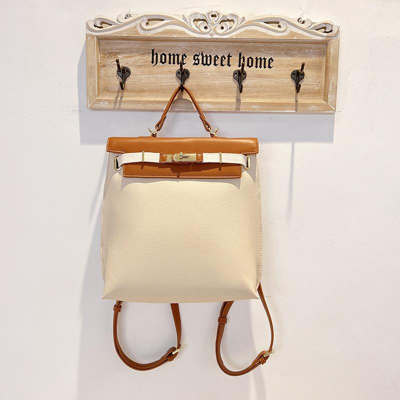 High-end niche large-capacity women s backpack, casual versatile canvas bag, 2024 new commuter shoulder handbag коричневый