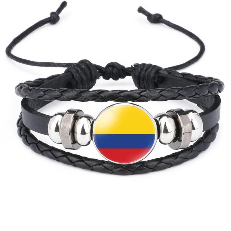 Unique South American Flag Time Gem Black Leather Multilayer Braided Bracelet