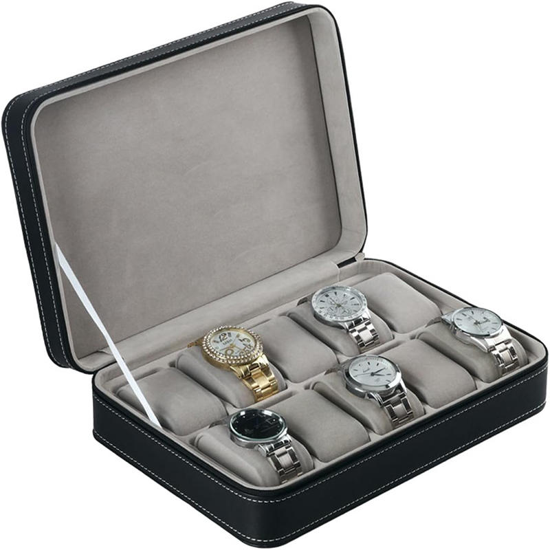 Travel Dustproof Embedded Watch Box Zipper Portable PU Leather Storage Case Watch Display Box For Trips And Gifts