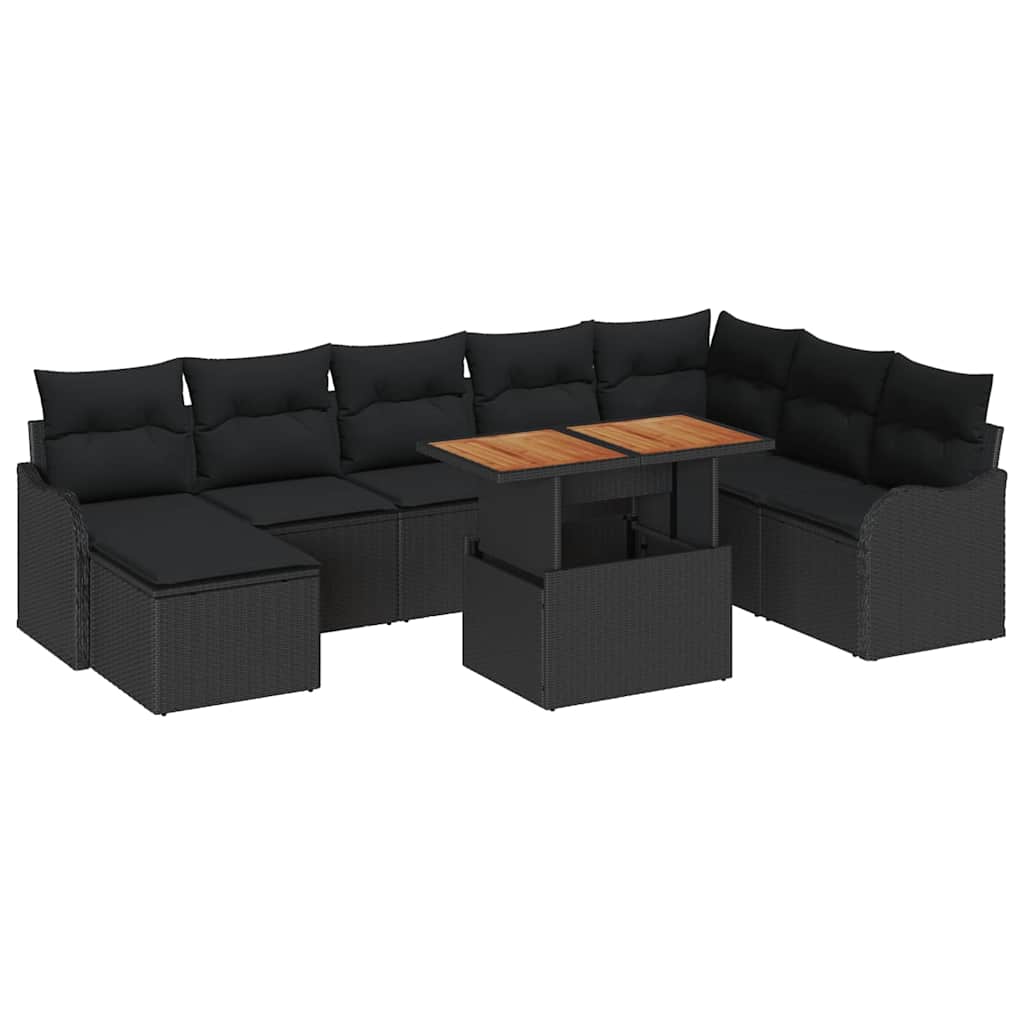 Garden Sofa Set with Storage 9 pcs Black Poly Rattan