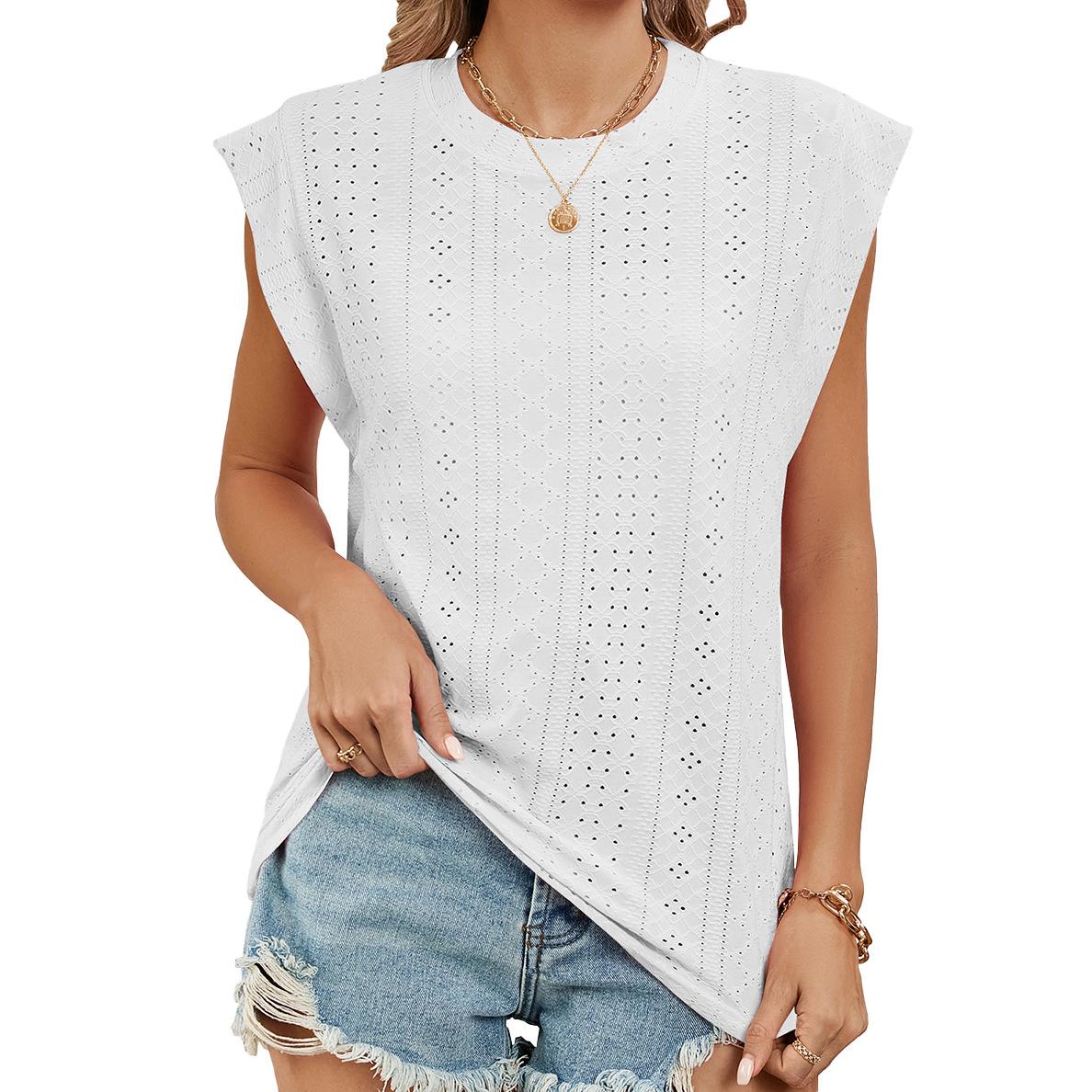 

Летняя однотонная свободная футболка с круглым вырезом и коротким рукавом, жилет для женщин XL белый