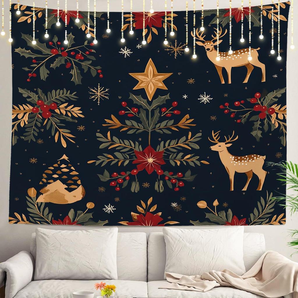White Winter Snow Wall Tapestry, Colorful Three Wall Hanging Large Tapestry Decoration Polyester Fiber White Hem Around for Dorm