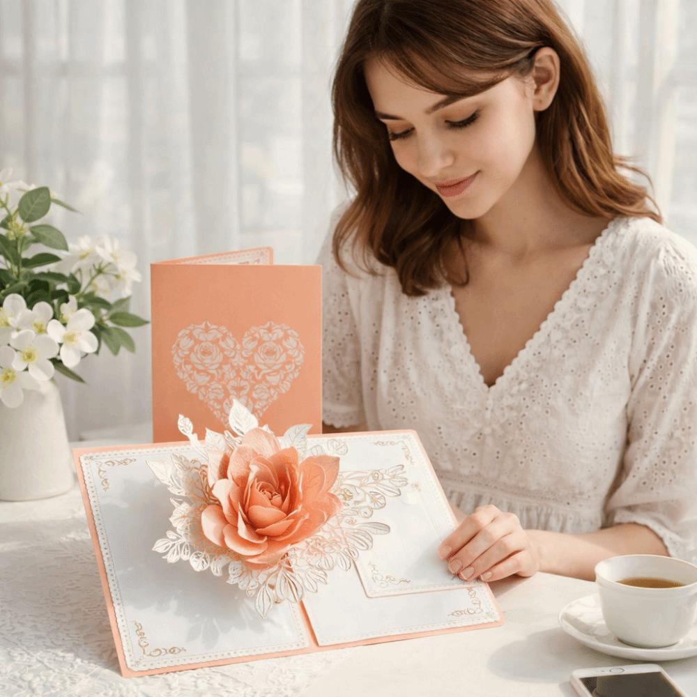 Paper Sculpture 3D Flower Greeting Card Romantic Romantic Wedding Card  For Family Friends