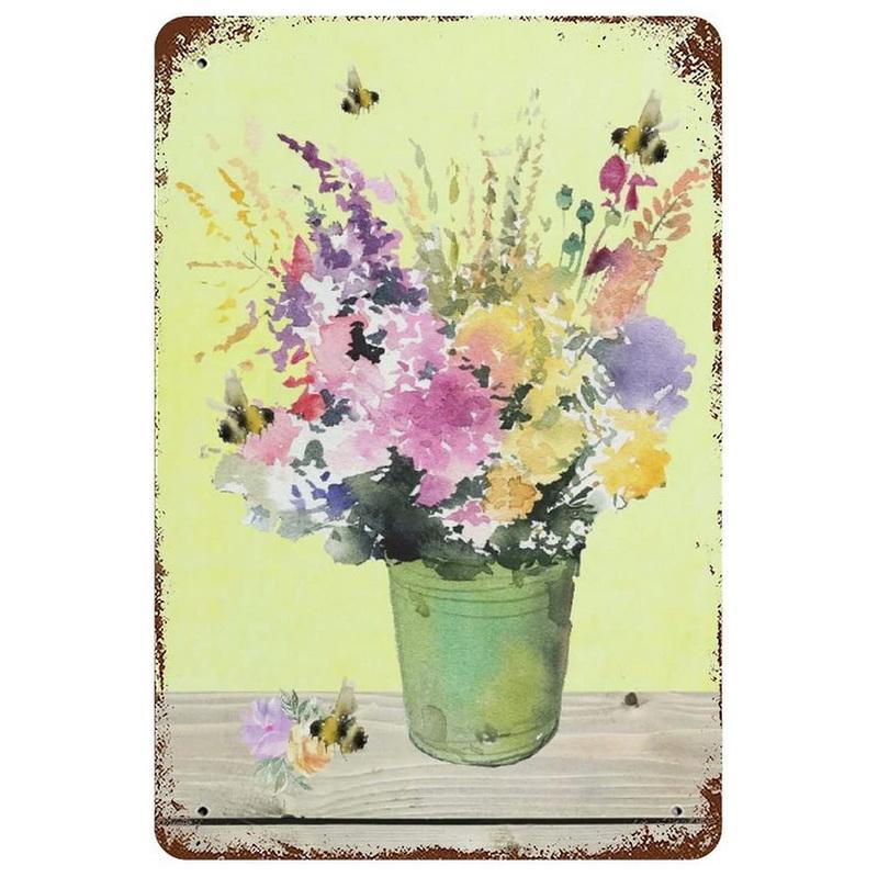Metal Tin Sign Garden Beautiful Flowers Vintage Tin Sign Flower Lavender Metal Wall Panel Retro Art Decoration for Home Cafe Bar