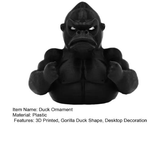 Black Gorilla Duck Figurine 3D Printed Muscle Orangutan Duck Statue Animal Sculpture Home Office Desktop Car Dashboard Decoration Ornament