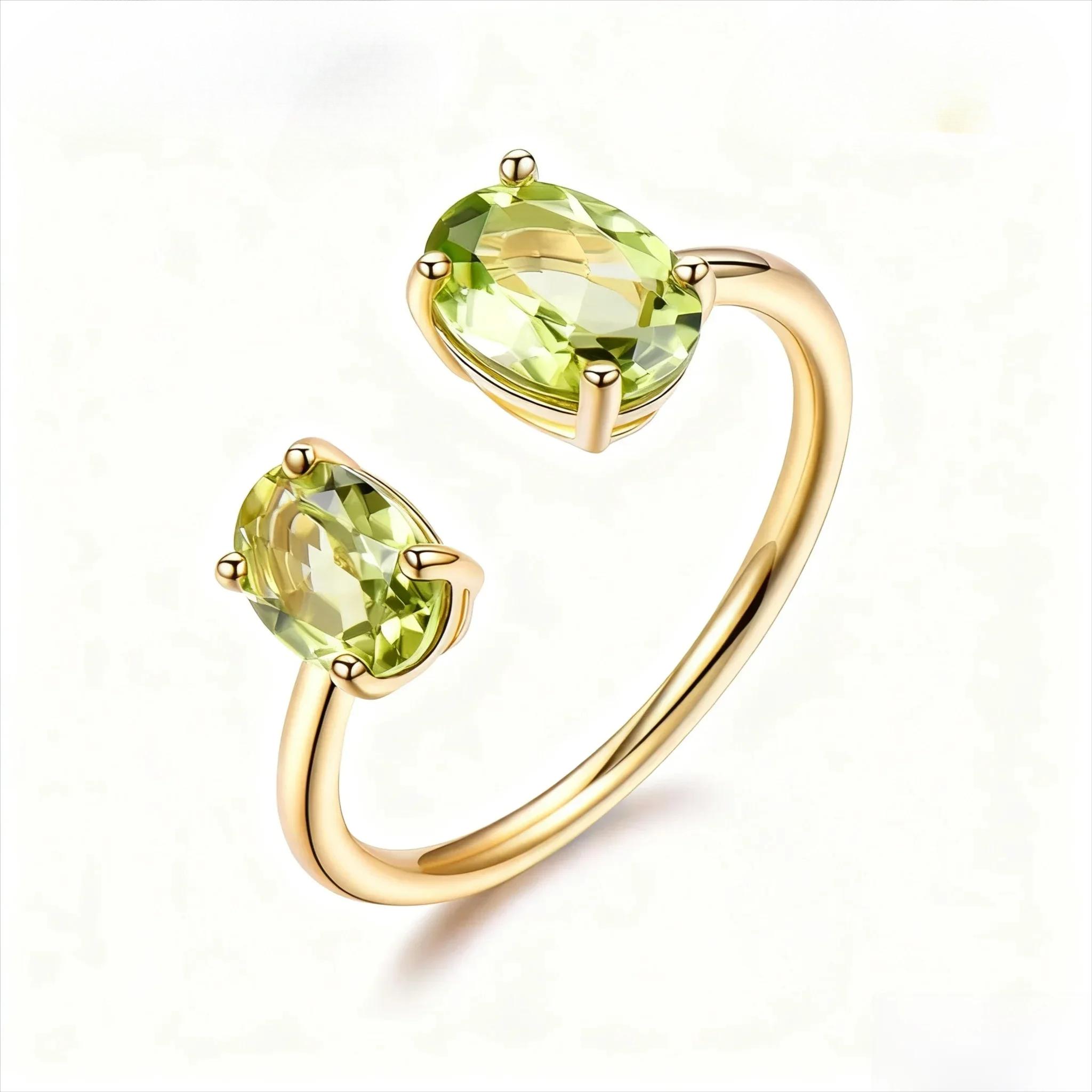 

Peridot Ring Gemstone Solid 925 Sterling Silver Engagement Rings for Women Fine Jewelry Opening Rings resizable перидот