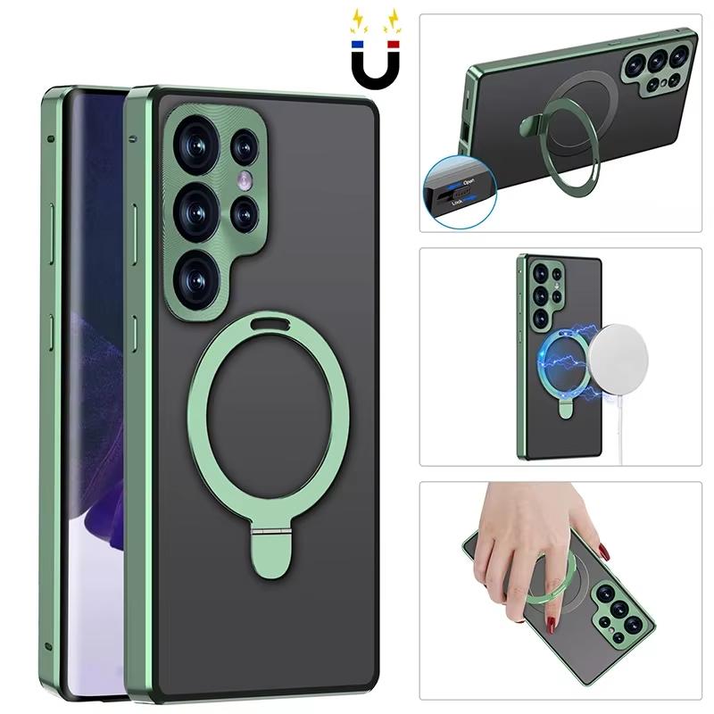 360 Full Protection Metal Magnetic Snap Lock Case for Samsung S26 S25 S24 S23 Ultra Front Glass+Frosted PC Hard Back Cover