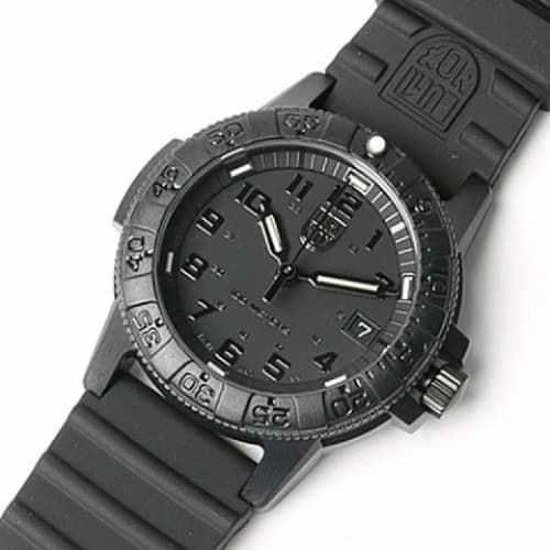 Luminox Sea Turtle Watch with Leather Back, 0300 Series, Blackout, 0301.BO, Men's