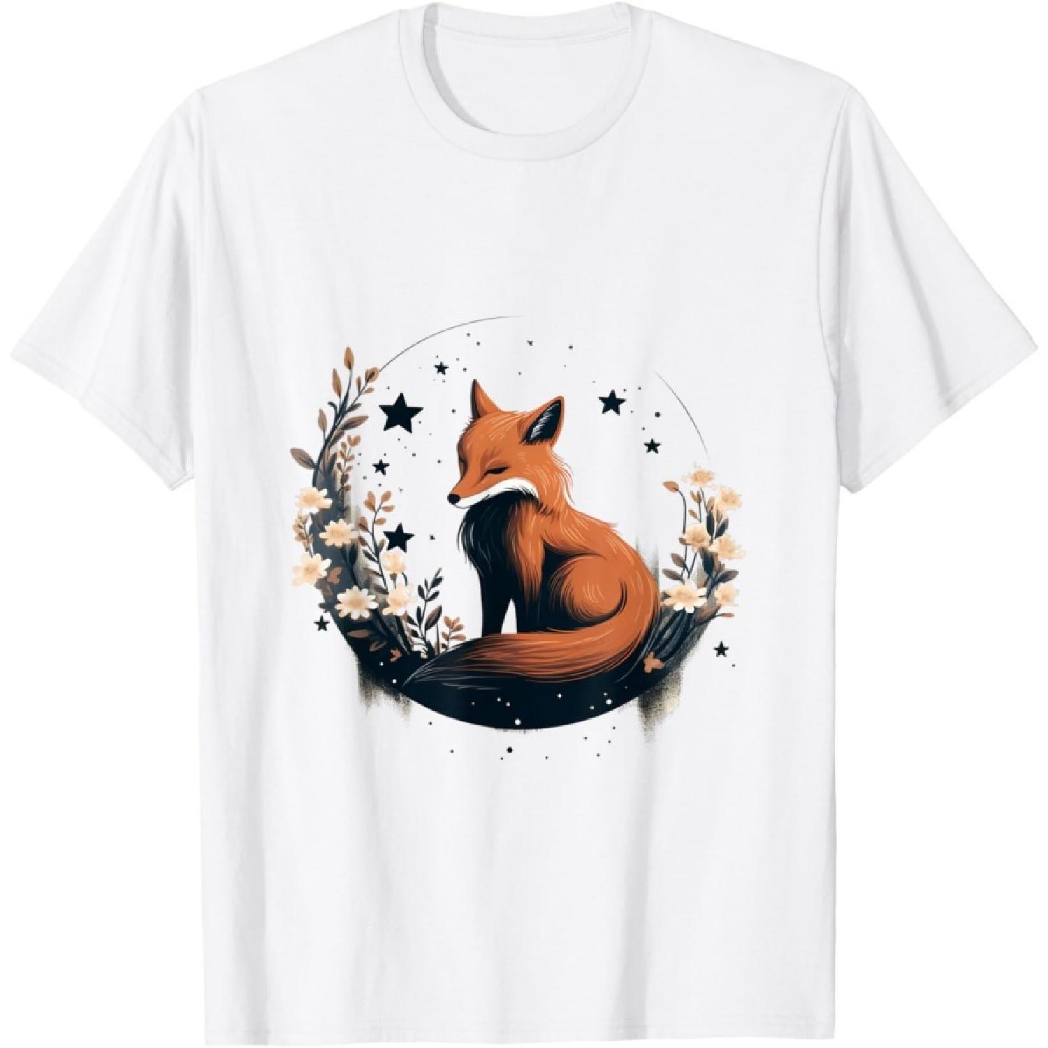 Whimsical Fox & Stars T-Shirt S