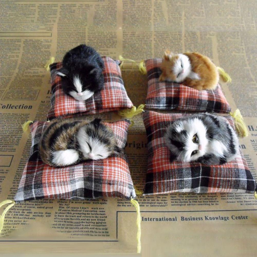 Cloth Plush Simulation Fur Cat Kawaii Kitty Cute Animal Doll Mini Sleeping Cats Toy  Home Decor