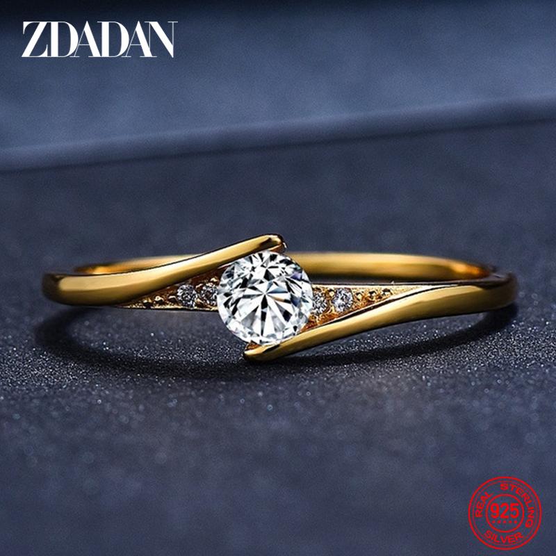 

925 Sterling Silver 18K Gold Zircon Finger Rings for Women Girls Fashion Christmas Jewelry 5
