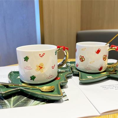 Christmas Ceramic Cup Coffee Mugs with Plate Suit Household Exquisite Afternoon Tea Cups Creativity Breakfast Milk Couple Gift