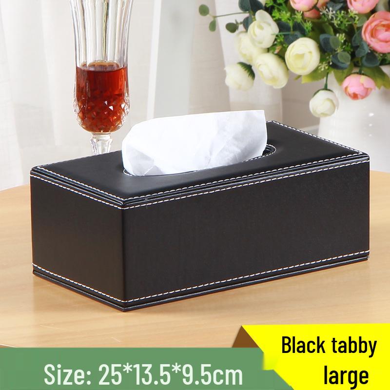 Eco-friendly Black Plaid Leather Tissue Box for Home and Hotel