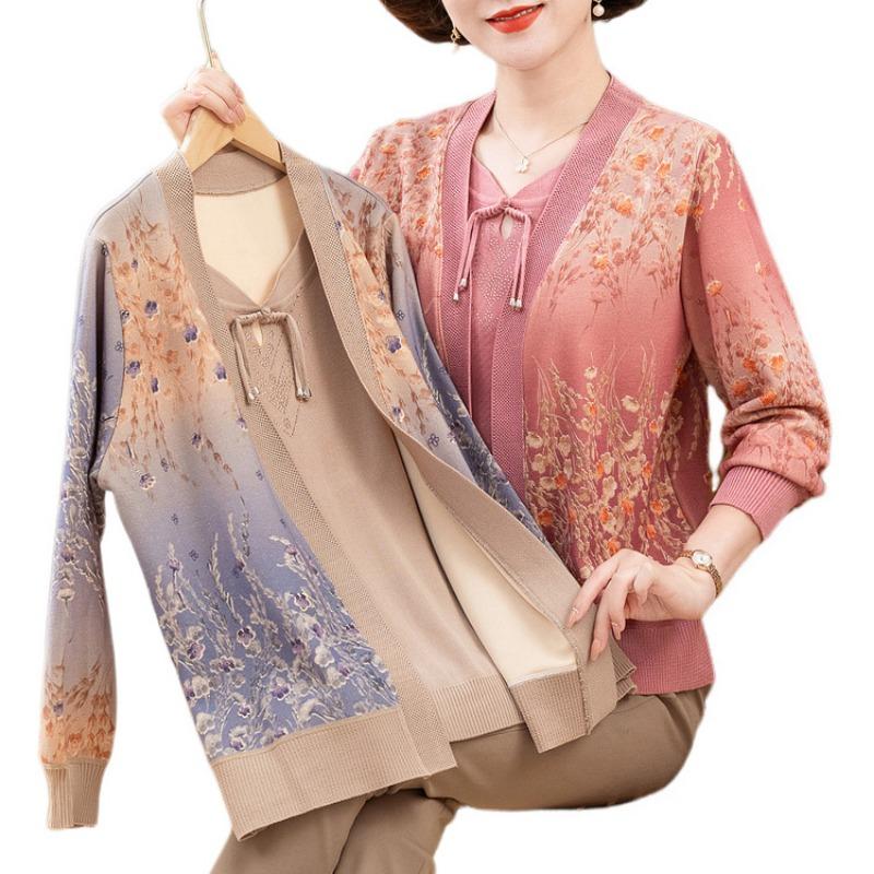 New Middle-aged and Old Mother Knitted Sweater Grandma Spring and Autumn Sweater Middle-aged Women's Top Autumn Clothes