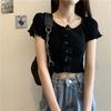 Square Collar Knitted Short-sleeved T-shirt for Women In Summer Niche Design Short Hot Girl Outfit Top