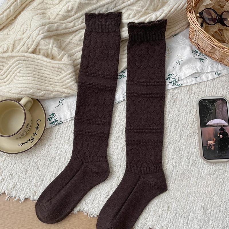 Sock Children - Warm Woolen Heavy-duty Retro Relief-punched Knitted Calf-length Socks That Slim The Legs and Keep Warm. Long Pile-up Socks.