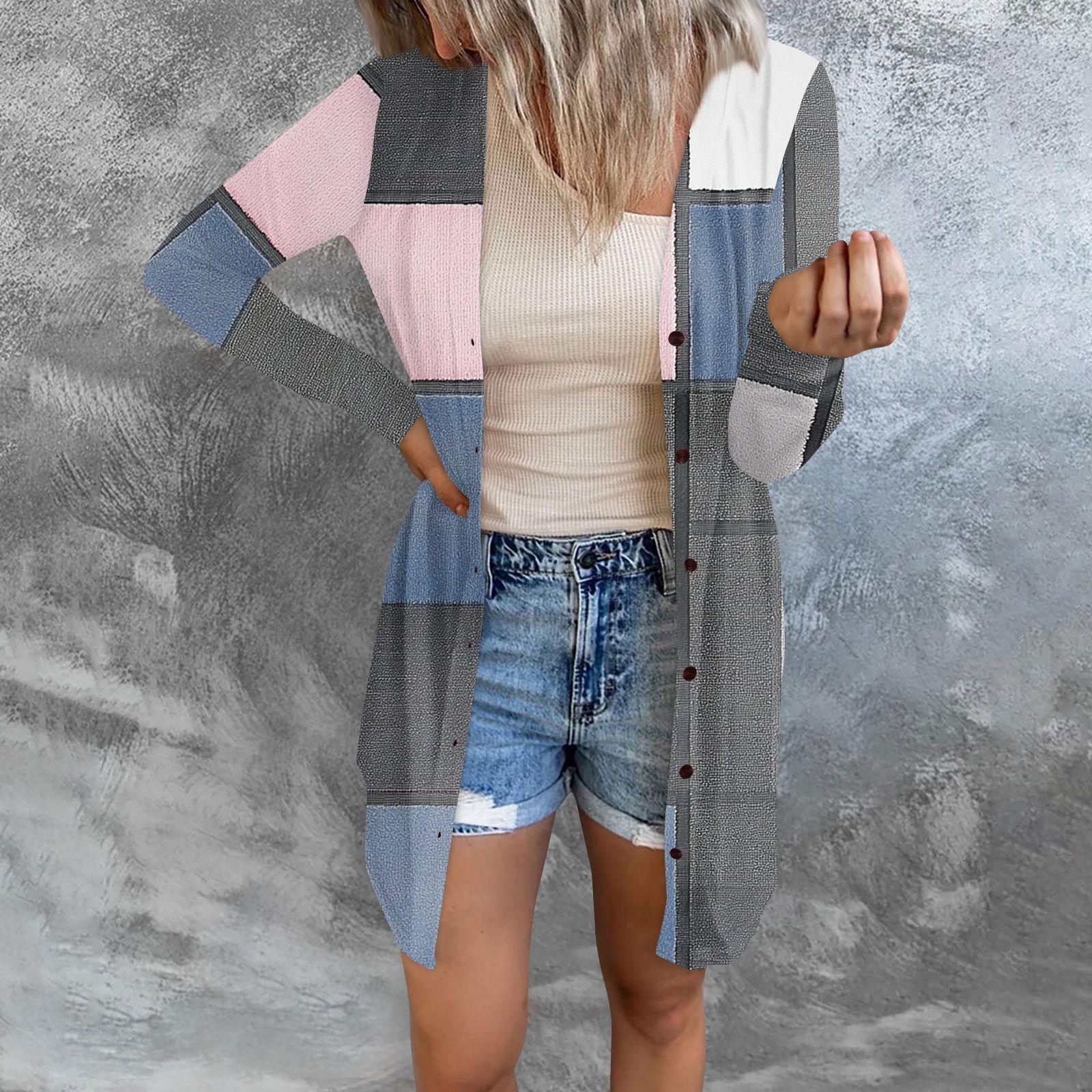 

Женская модная повседневная куртка с длинными рукавами и принтом средней длины, кардиган на пуговицах, пальто XXXL