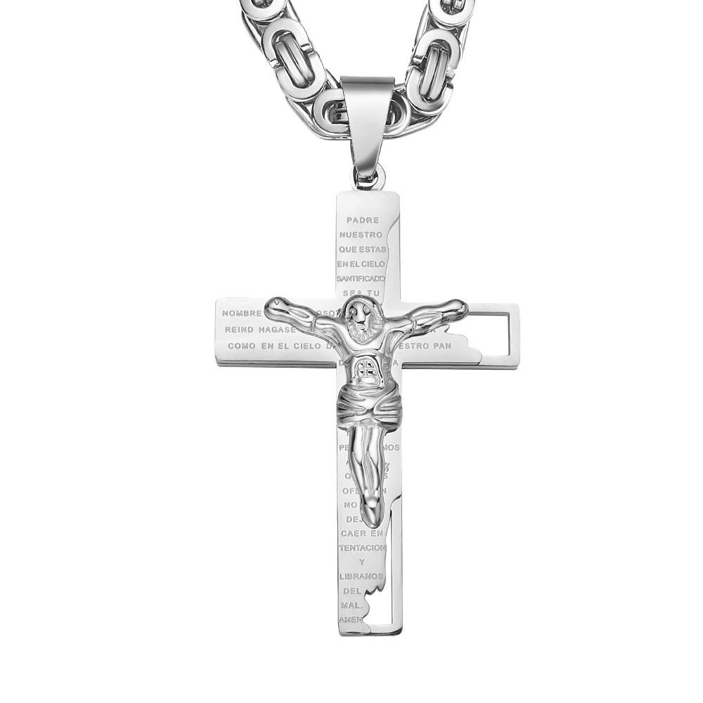 Rock Silver Color Stainless Steel Jesus Crucifixion Cross Necklace Pendant for Men Male Gothic Jewlery