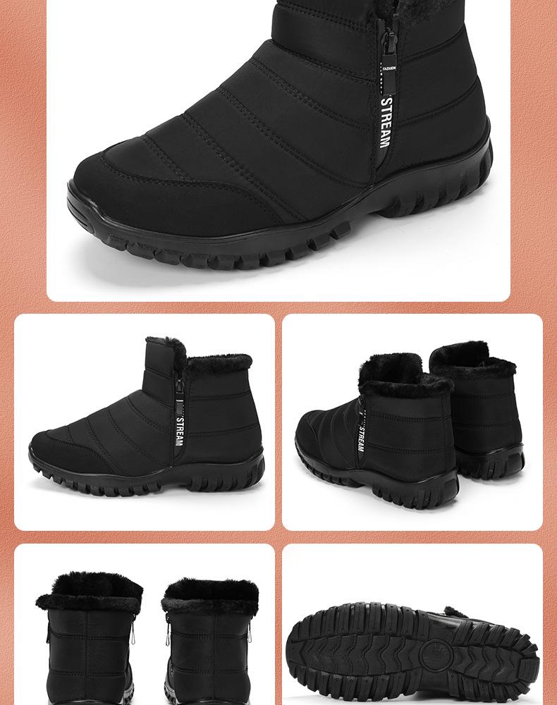 Men's Winter High-Waist Double Zipper Waterproof Cotton Snow Boots with Warm Velvet Lining for Elderly