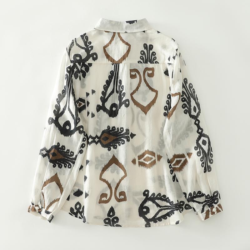 DIMANAF 2025 New Plus Size Women Tops Shirts Tees Solid Casual Loose Blouse Autumn Print Cotton Long Sleeve