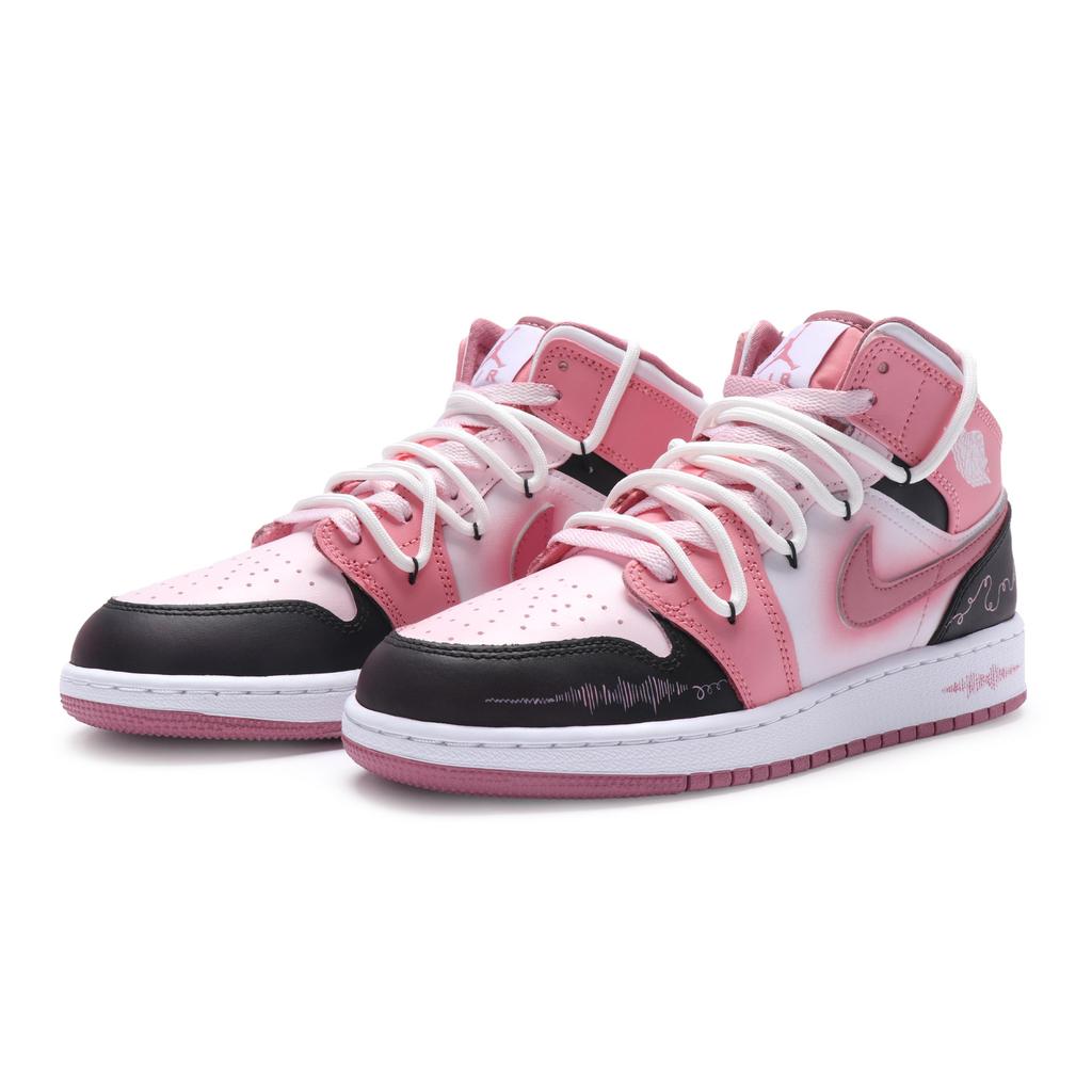 Jordan Air Jordan 1 811 Manufacturing, Love Confession High top Vintage Basketball Shoes Women's Pink Black White DQ8423-616(Team80-)