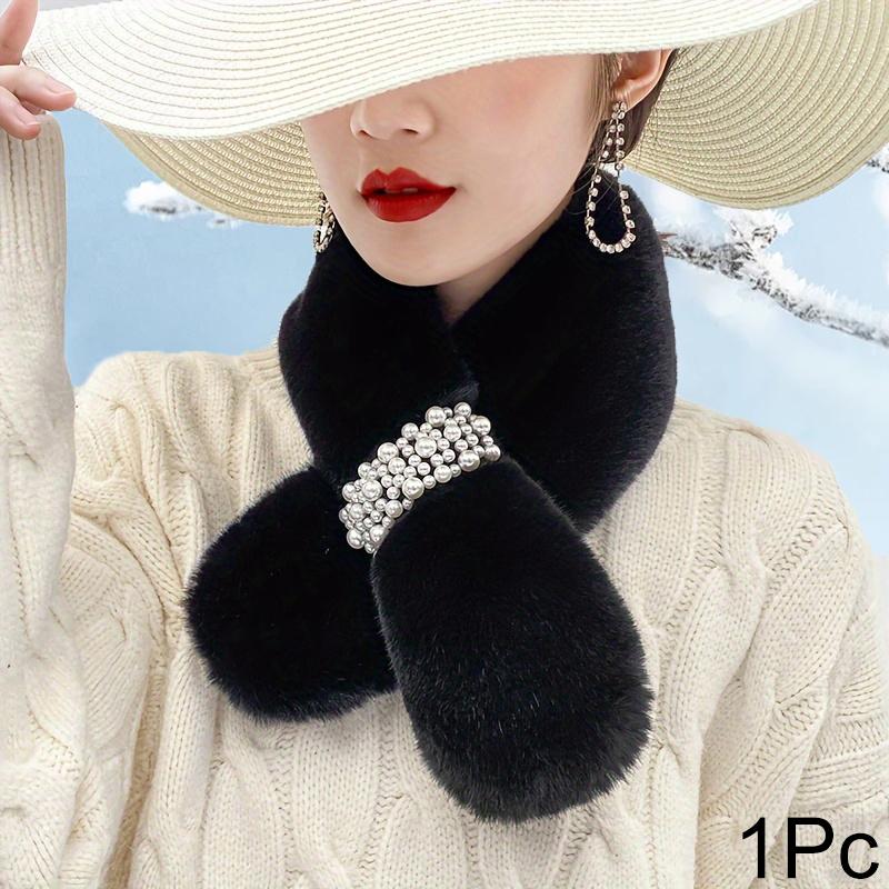83x13cm Thickened Warmth Scarf Comfortable Pearl Design Fur Collar Solid Color Accessories Neckband Versatile Multi-Color