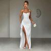 Women's Autumn/winter Sexy Back Strap Split Evening Dress Solid Color Strap Dress