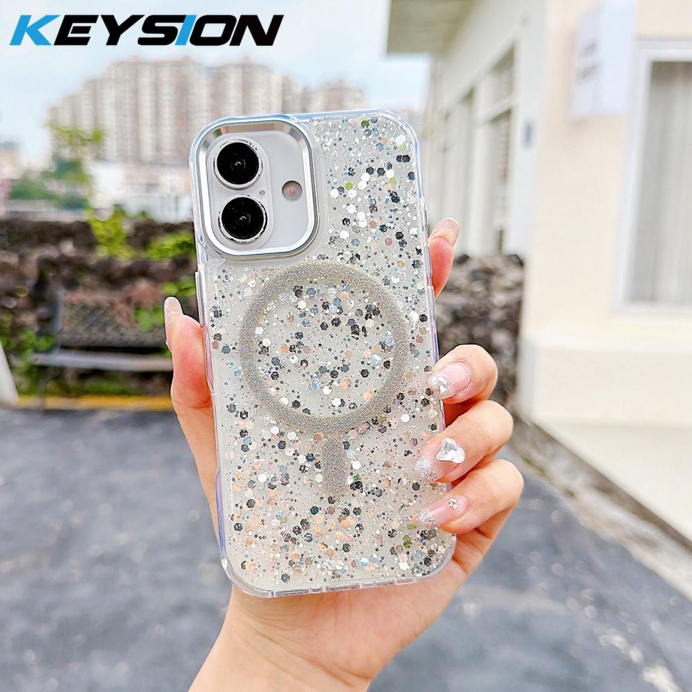 KEYSION Luxuxy Glitter Magnetic Phone Case for MagSafe for iPhone 12 13 14 Pro Max 14 Plus Soft TPU+PC Shockproof Back Cover