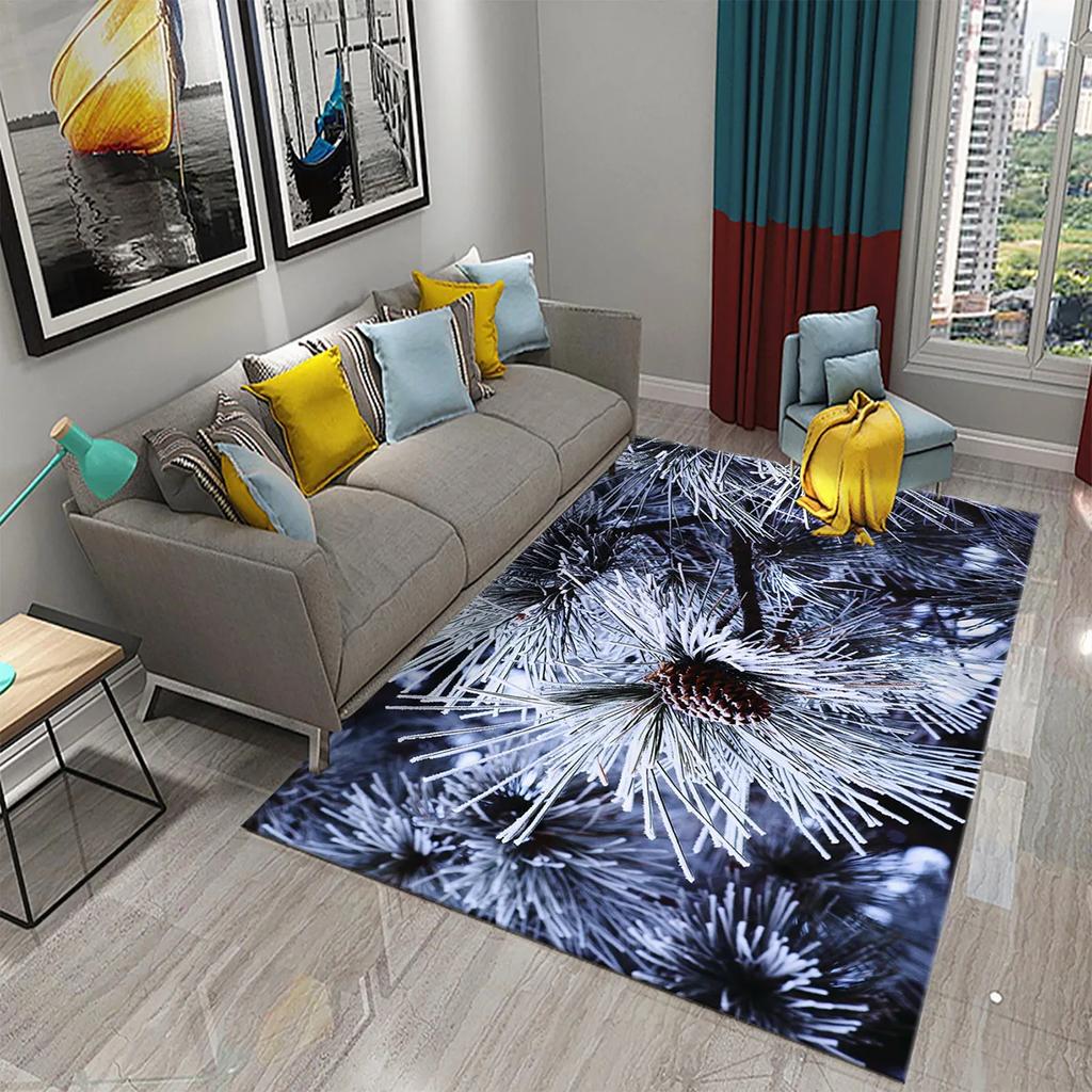 3D Grüner Kiefernteppich für Wald Schnee Kiefernzapfen Teppiche für Küche Badezimmer Rutschfeste Matte Wohnzimmer Schlafzimmer Eingang Dekor Teppich