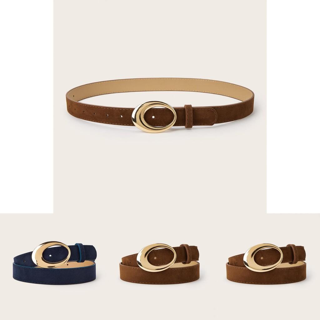 Minimally Retro Gold Ring Buckle Decorative Suede Women Casual Belt For Fashion Accessories